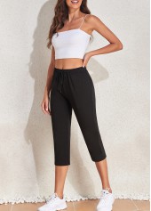 Black Pocket Regular Drawastring High Waisted Pants | thumb picture 