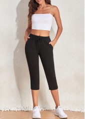 Black Pocket Regular Drawastring High Waisted Pants | thumb picture 