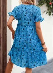 Button Detail Neon Blue Frill Floral Print Dress | thumb picture 