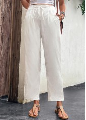 White Pocket Drawastring High Waisted Pants