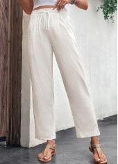 White Pocket Drawastring High Waisted Pants