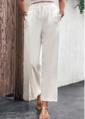 White Pocket Drawastring High Waisted Pants