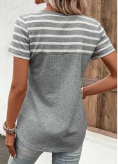 Grey Button Striped Short Sleeve T Shirt | thumb picture 