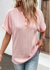 Dusty Pink Button Short Sleeve Split Neck Blouse | thumb picture 