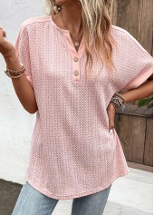 Dusty Pink Button Short Sleeve Split Neck Blouse | thumb picture 