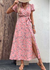 Pink Split Leaf Print Belted Maxi Dress | thumb picture 