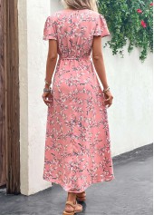 Pink Split Leaf Print Belted Maxi Dress | thumb picture 