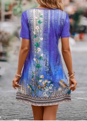 Purple Lightweight Floral Print Short V Neck Dress | thumb picture 