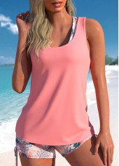Pink Criss Cross Mid Waisted Floral Print Tankini Set