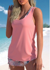 Pink Criss Cross Mid Waisted Floral Print Tankini Set | thumb picture 