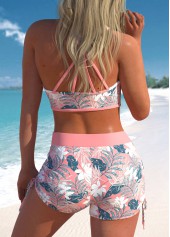 Pink Criss Cross Mid Waisted Floral Print Tankini Set | thumb picture 