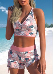 Pink Criss Cross Mid Waisted Floral Print Tankini Set | thumb picture 