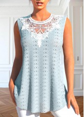 Dusty Blue Patchwork Round Neck Tank Top