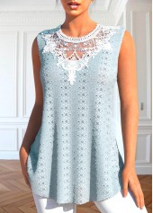 Dusty Blue Patchwork Round Neck Tank Top | thumb picture 