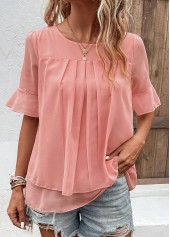 Pink Layered Short Sleeve Round Neck Blouse | thumb picture 