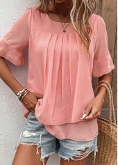 Pink Layered Short Sleeve Round Neck Blouse