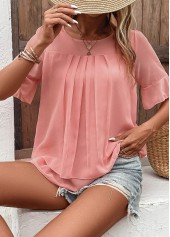 Pink Layered Short Sleeve Round Neck Blouse | thumb picture 