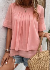 Pink Layered Short Sleeve Round Neck Blouse | thumb picture 