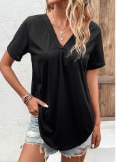 Black Short Sleeve V Neck T Shirt