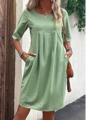 Green Pocket Half Sleeve Shift Dress
