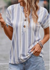 Multi Color Button Striped Short Sleeve Blouse | thumb picture 