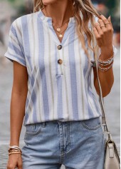 Multi Color Button Striped Short Sleeve Blouse | thumb picture 