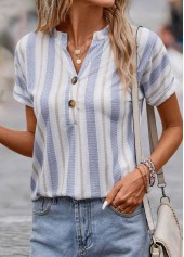 Multi Color Button Striped Short Sleeve Blouse | thumb picture 