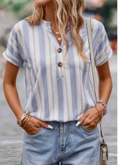 Multi Color Button Striped Short Sleeve Blouse | thumb picture 
