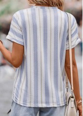 Multi Color Button Striped Short Sleeve Blouse | thumb picture 