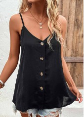 Black Button Strappy V Neck Camisole Top | thumb picture 