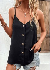 Black Button Strappy V Neck Camisole Top