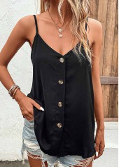 Black Button Strappy V Neck Camisole Top | thumb picture 