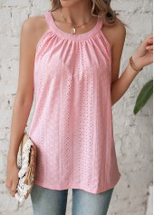 Pink Ruched Sleeveless Round Neck T Shirt | thumb picture 
