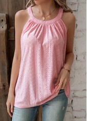 Pink Ruched Sleeveless Round Neck T Shirt | thumb picture 