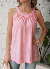 Pink Ruched Sleeveless Round Neck T Shirt