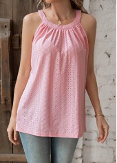 Pink Ruched Sleeveless Round Neck T Shirt | thumb picture 