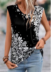 Black Lightweight Floral Print Short Sleeve T Shirt | thumb picture 