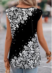 Black Lightweight Floral Print Short Sleeve T Shirt | thumb picture 