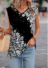 Black Lightweight Floral Print Short Sleeve T Shirt | thumb picture 