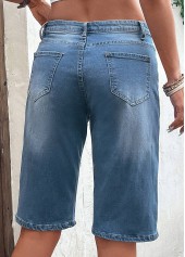 Dark Blue Hole Button Fly Denim Shorts | thumb picture 