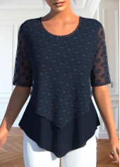 Navy Layered Short Sleeve Fake Two Piece Twinset