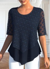 Navy Layered Short Sleeve Fake Two Piece Twinset | thumb picture 