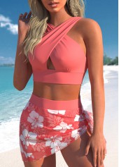 Mesh High Waisted Tropical Plants Print Bikini Set | thumb picture 