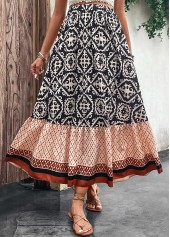 Multi Color Patchwork Tribal Print Maxi Skirt | thumb picture 