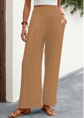 Light Coffee Breathable Wide Leg Elastic Waist Pants