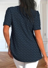 Navy Tuck Stitch Short Sleeve Split Neck Blouse