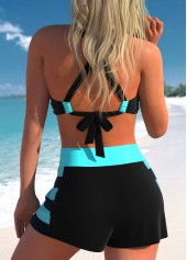 Patchwork High Waisted Striped Black Bikini Set | thumb picture 