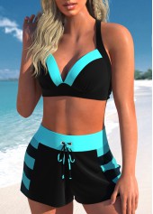 Patchwork High Waisted Striped Black Bikini Set | thumb picture 
