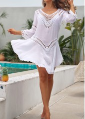 Breathable White Hollow V Neck Cover Up | thumb picture 