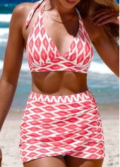 Cross Hem High Waisted Geometric Print Bikini Set